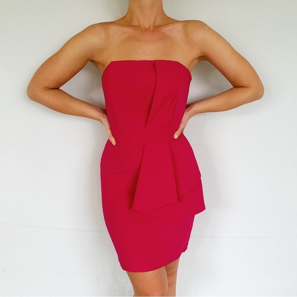 Adelyn Rae Barbie pink strapless abstract pleated ruffle bodycon dress size XS - Picture 1 of 9